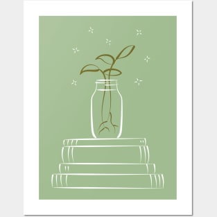 Green propagating plant and books illustration Posters and Art
